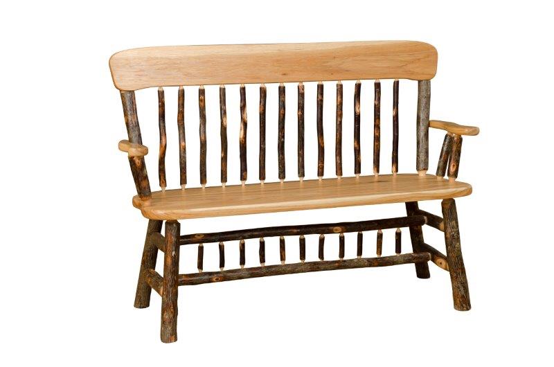 Rustic Hickory Panel Back Deacon Bench