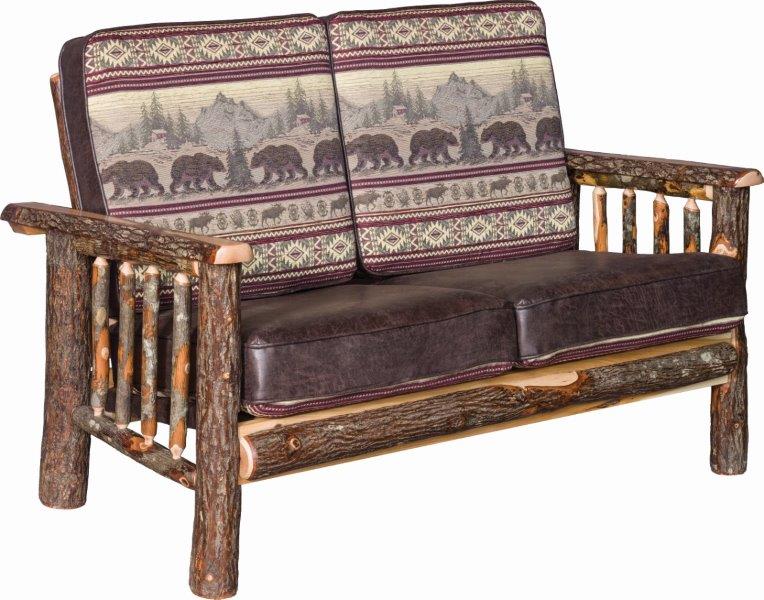 Rustic Hickory Log Faux Leather Love Seat
