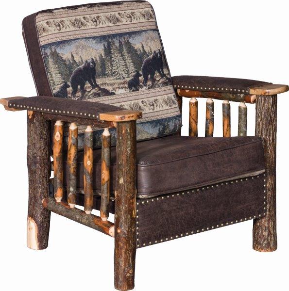 Rustic Hickory Log Chair with Faux Leather and Stud Accents
