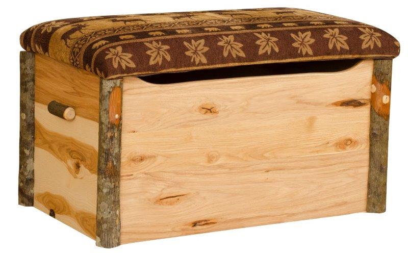 Rustic Primitive Hickory Blanket, Hope, Storage Chest with Cushion Top – 2 Handle Options