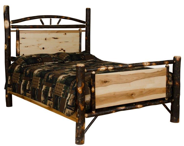 Rustic Hickory Log Panel Bed – Twin / Full / Queen / King