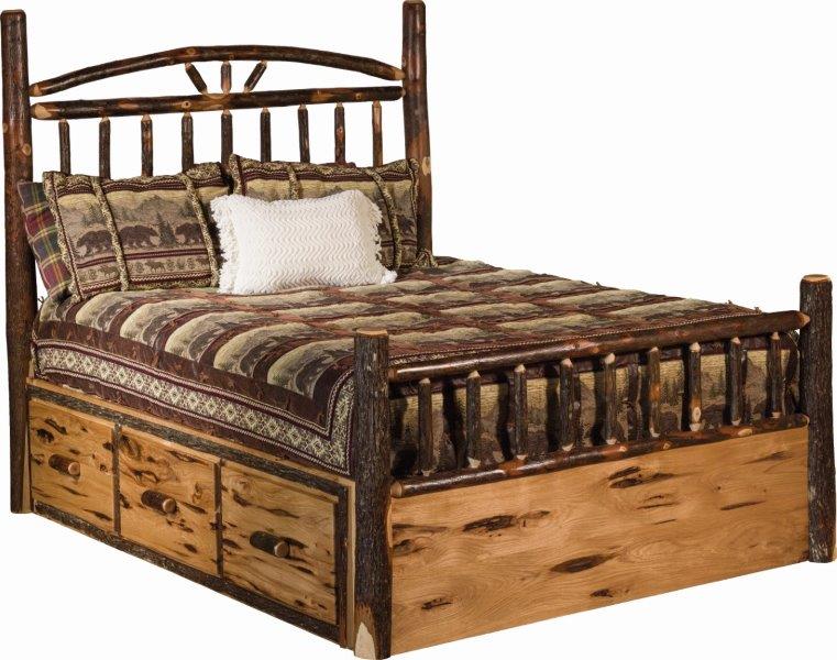 Rustic Hickory Log Bed – Wagon Wheel Style with Storage – Twin / Full / Queen / King