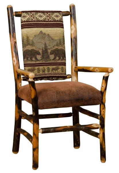 Rustic Hickory Log Low Back Dining Chair with Arms-Set of 2