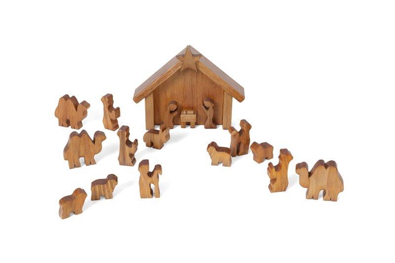 Wooden Toy Nativity Scene with Animals