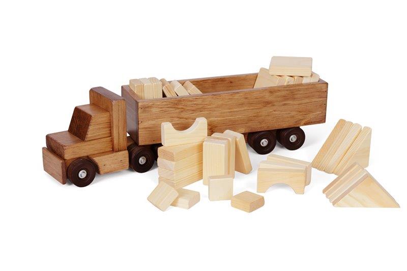 Wooden Toy Tractor and Trailer Truck