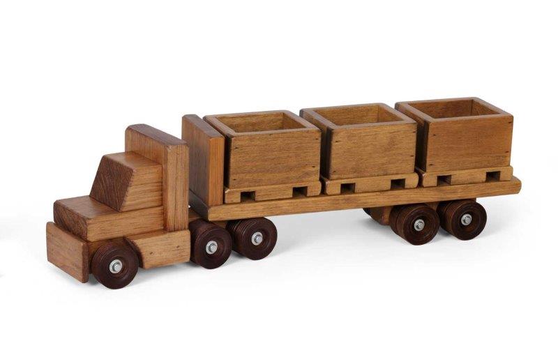 Wooden Toy Truck with Skid Trailer and 3 Skids – Optional Fork Lift Add On