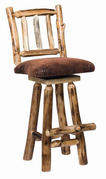Rustic Aspen Log Swivel Stool with Padded Seat – 2 Size Available