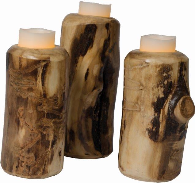 Set of 3 Rustic Aspen Log Individual Candle Holders