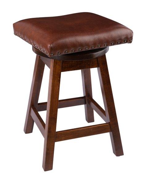 Rich Tobacco Stain with Brown Leather Seat - 24" High