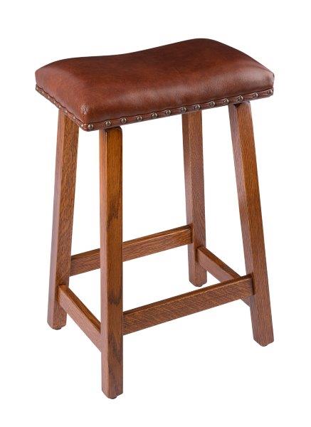 Rustic Bar Stool – Urban Stool in Quarter Sawn Oak with Leather Seat