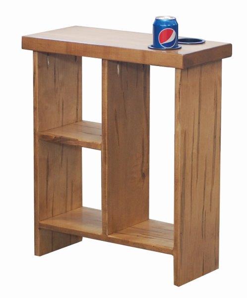 Slim Side Table – Wormy Maple wood with Storage Cubes and Cup Holders