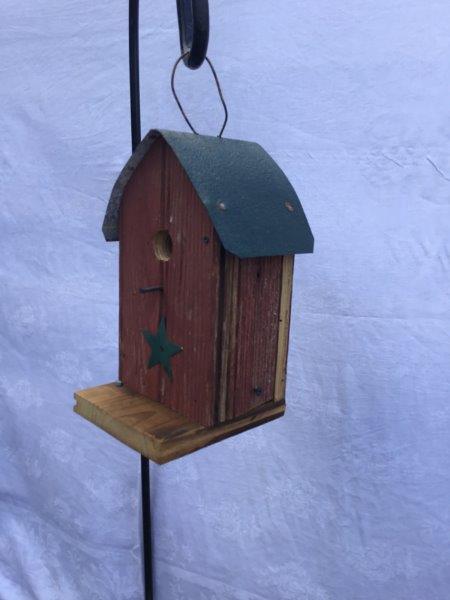 Barn Wood Round Roof Wren Bird House w/ Wire Hanger & Clean Out