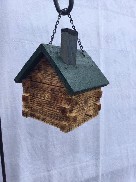 Log Cabin Bird House with Twisted Rope Hanger & Clean Out Door
