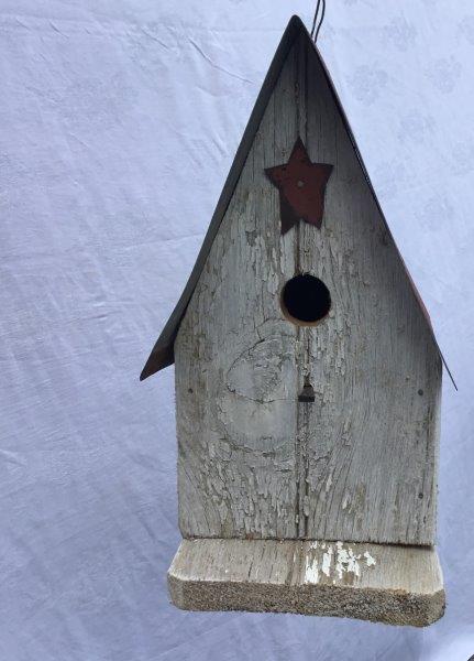 Barn Wood Wren Bird House with Wire Hanger & Clean Out