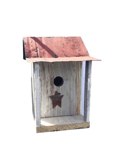 Barn Wood Hanging Bird House with Porch, Wire Hanger & Clean Out in Burnt Pine