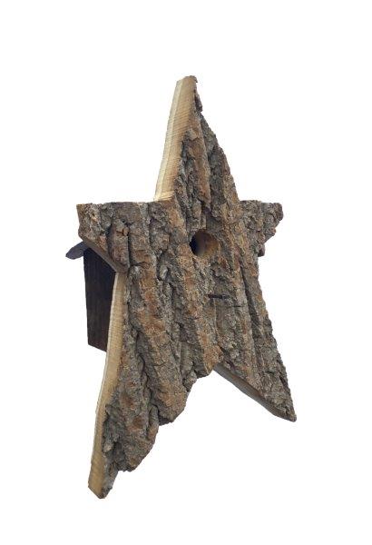 Star Shaped Bird House w/Wire Hanger & Clean Out Door in Bark Wood