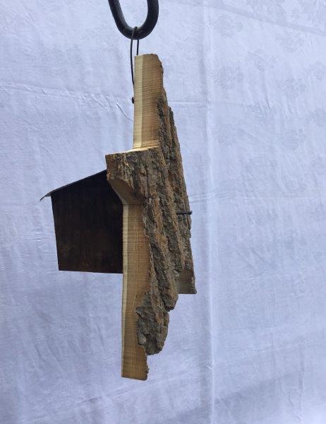 Star Shaped Bird House w/Wire Hanger & Clean Out Door in Bark Wood