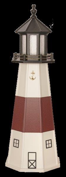 White with Burgundy Wood Lighthouse in 3ft / 4ft / 5ft – Montauk, NY Replica