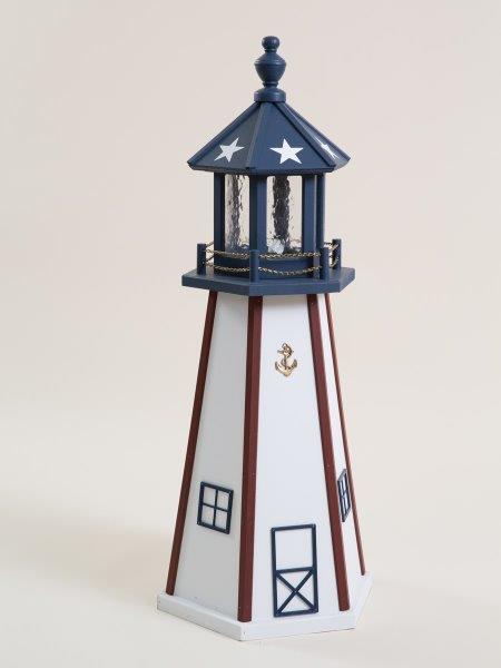 Red, White, & Blue Wood Lighthouse in 3ft / 4ft / 5ft – American