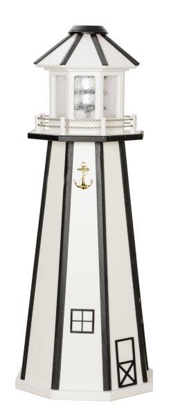 White with Black Trim Poly Lumber Lighthouse in 3ft / 4ft / 5ft