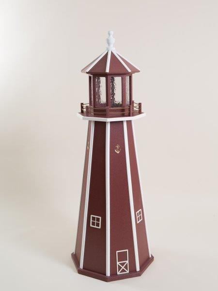 Red with White Trim Poly Lumber Lighthouse in 3ft / 4ft / 5ft