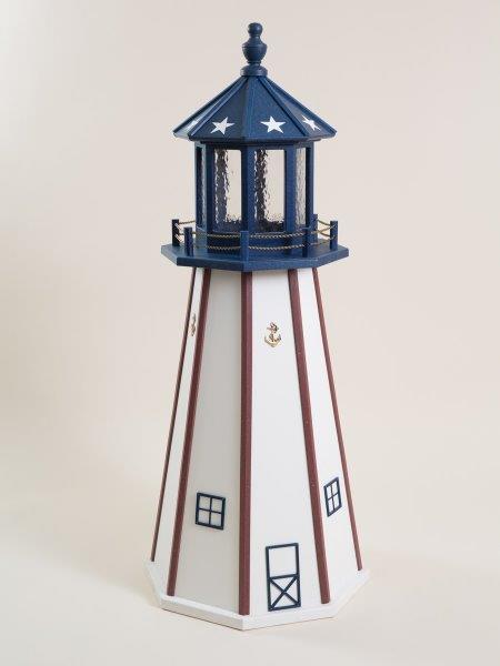 American Red, White, & Blue Poly Lumber Lighthouse in 3ft / 4ft / 5ft