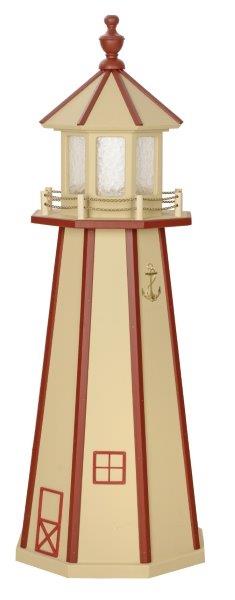 Beige with Red Trim Poly Lumber Lighthouse in 3ft / 4ft / 5ft
