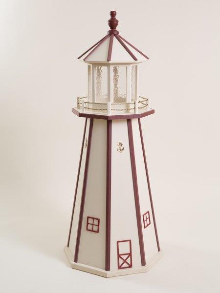 White with Red Poly Lumber Lighthouse in 3ft / 4ft / 5ft