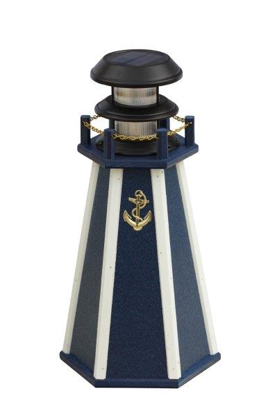 Solar Accent 18 Inch Lighthouse in Poly Lumber – Navy Blue & White