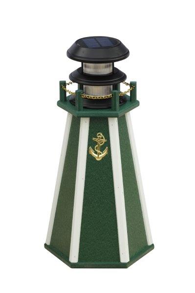 Solar Accent 18 Inch Lighthouse in Poly Lumber – Green & White