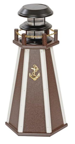 Solar Accent 18 Inch Lighthouse in Poly Lumber – Brown & White