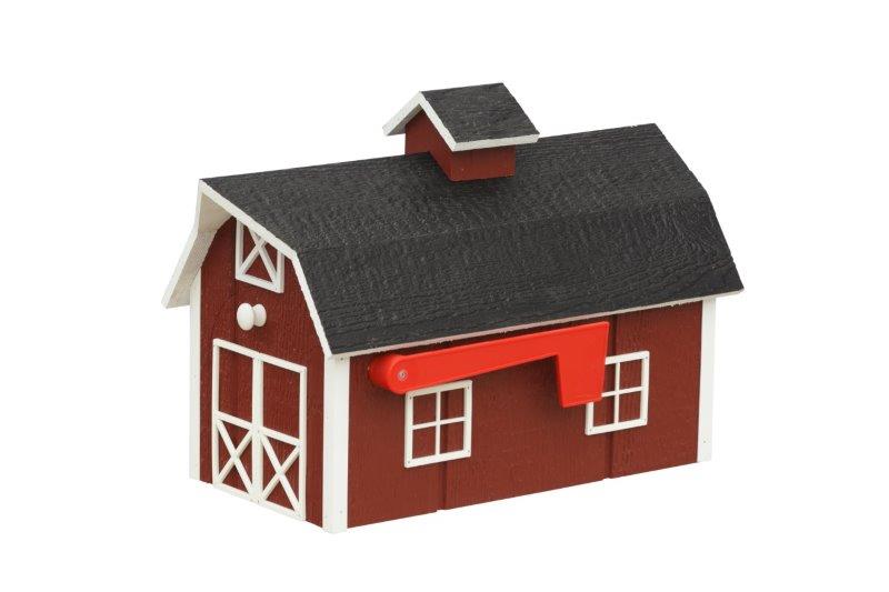 Outdoor Wood Red & White Barn Mailbox with Black Roof