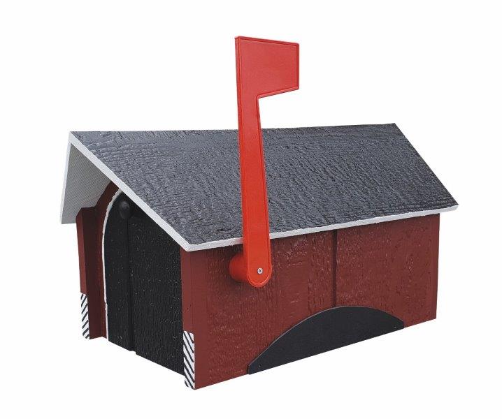 Outdoor Wood Red Covered Bridge Replica Mailbox with Double Doors