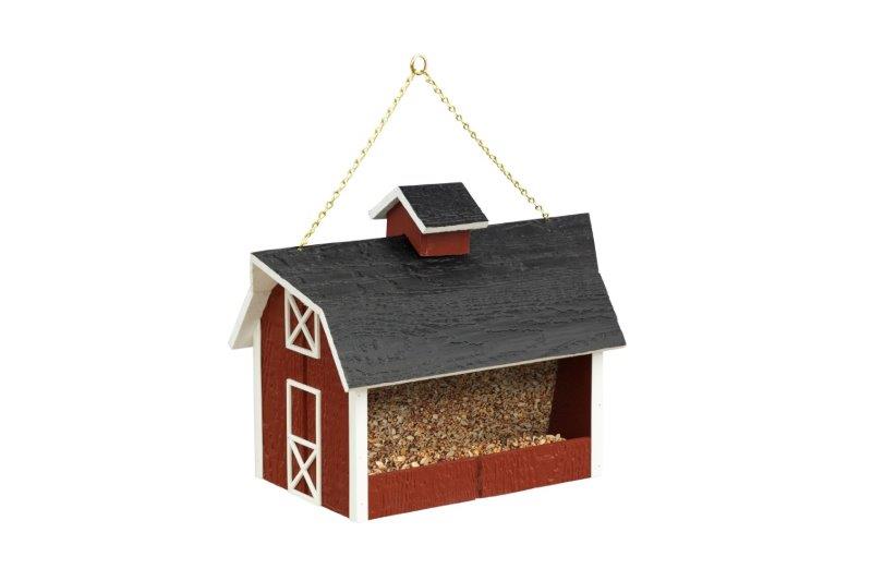 Outdoor Hanging Wood Red Barn Shaped Bird Feeder