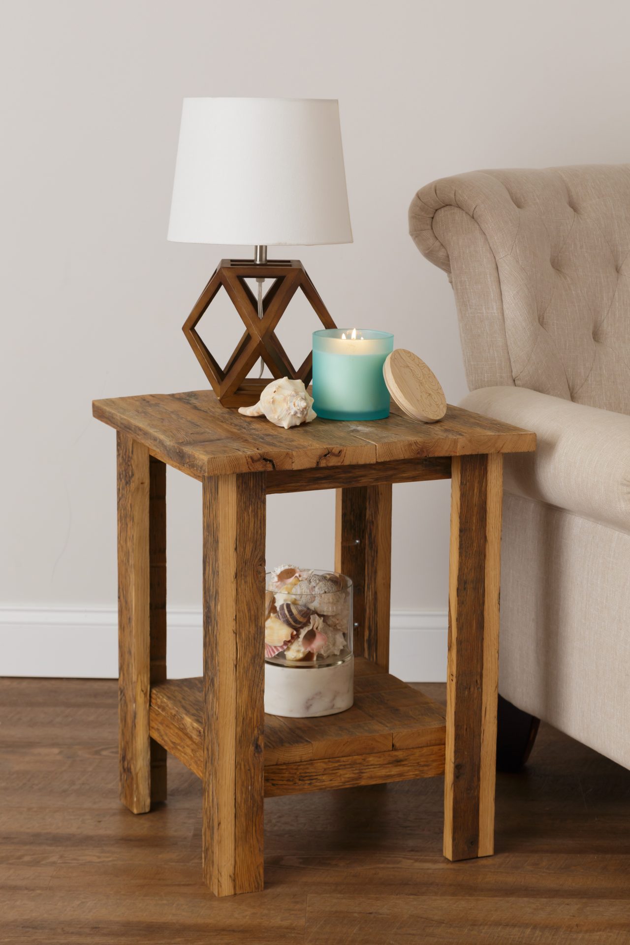 Rustic Reclaimed Oak End Table with Shelf
