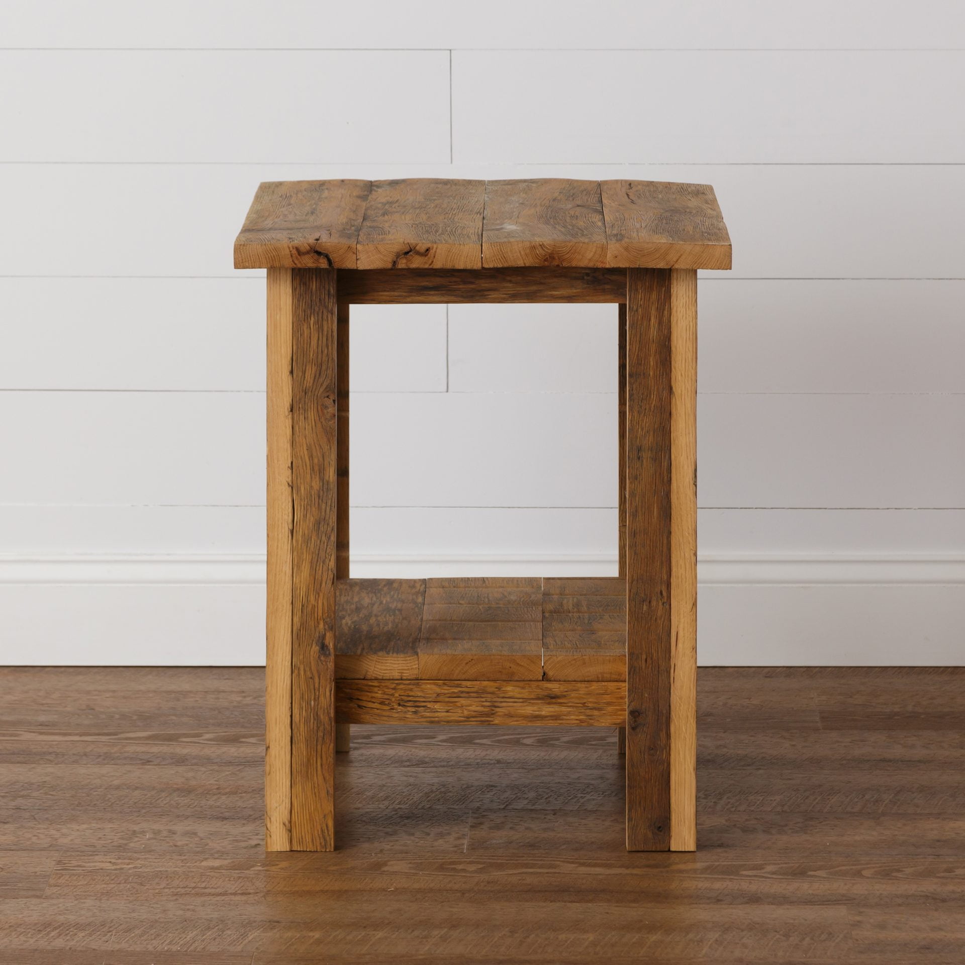 Rustic Reclaimed Oak End Table with Shelf
