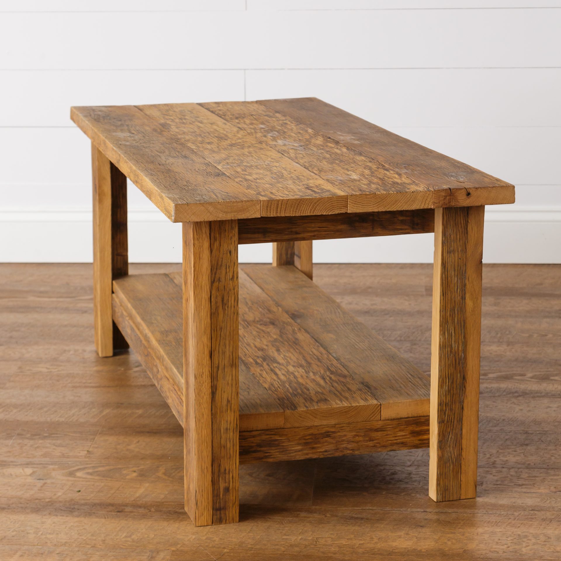 Rustic Reclaimed Oak Coffee Table with Shelf