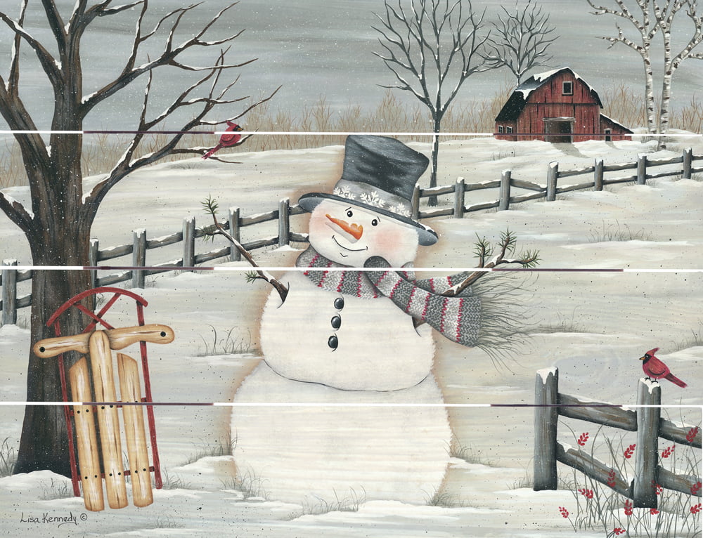 Wood Pallet Art – Snowman in the Meadow