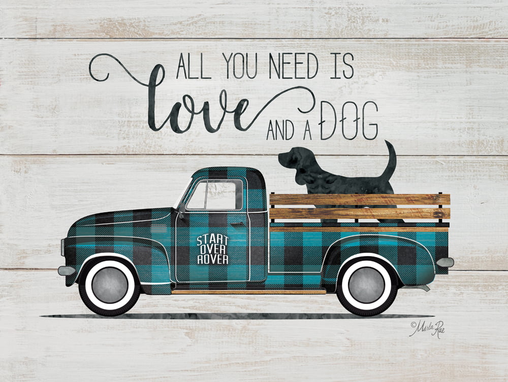 Wood Pallet Art – Love and a Dog – Vintage Truck