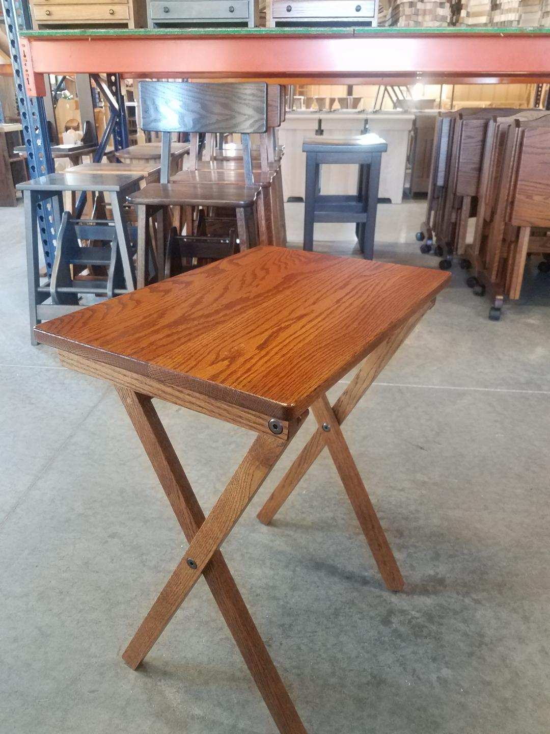 Oak Folding TV Tray Set with Storage Stand