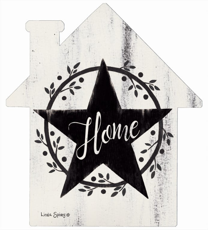 Home with Star – House Cut Out Wood Wall Art