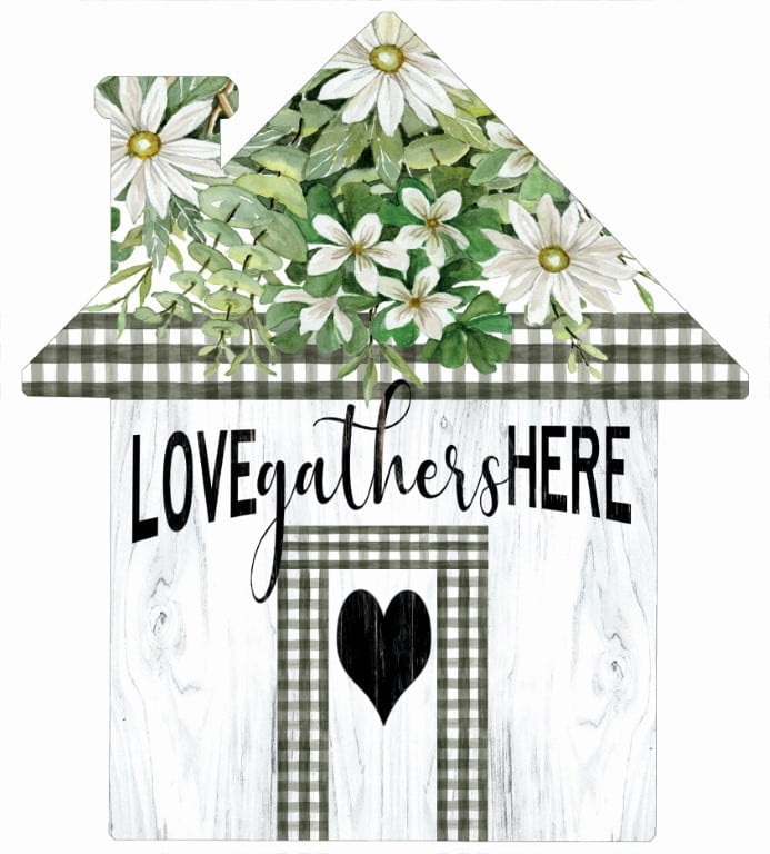 Love Gathers Here – House Cut Out Wood Wall Art