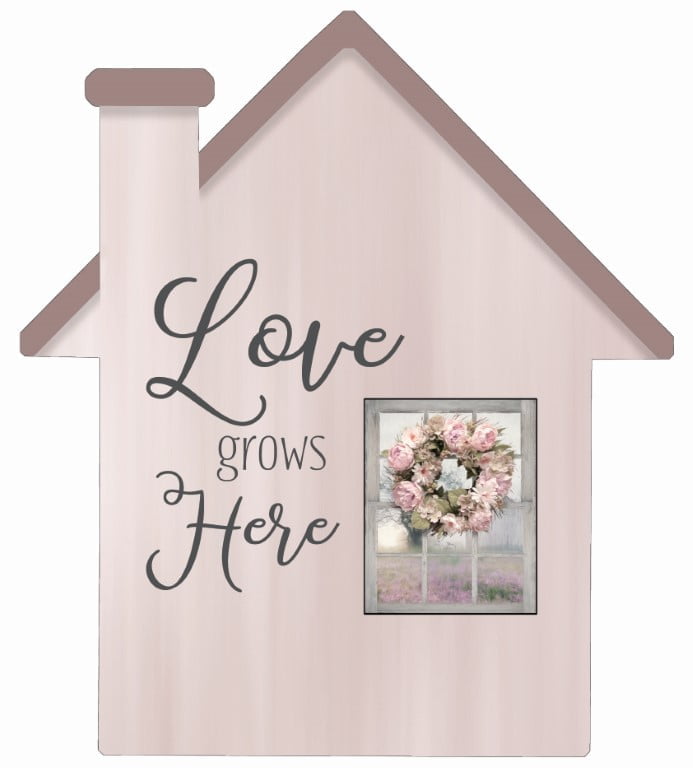 Love Grows Here One – House Cut Out Wood Wall Art