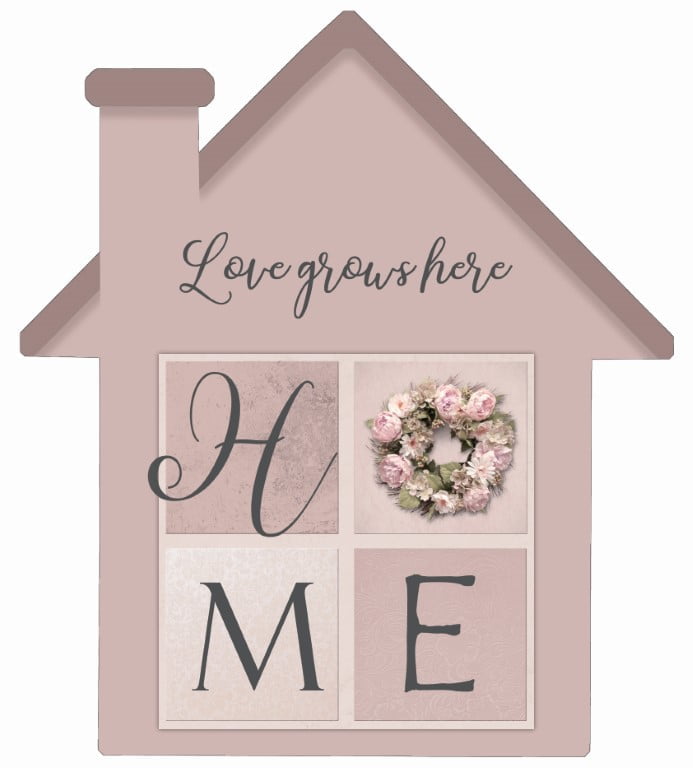 Love Grows Here Two – House Cut Out Wood Wall Art