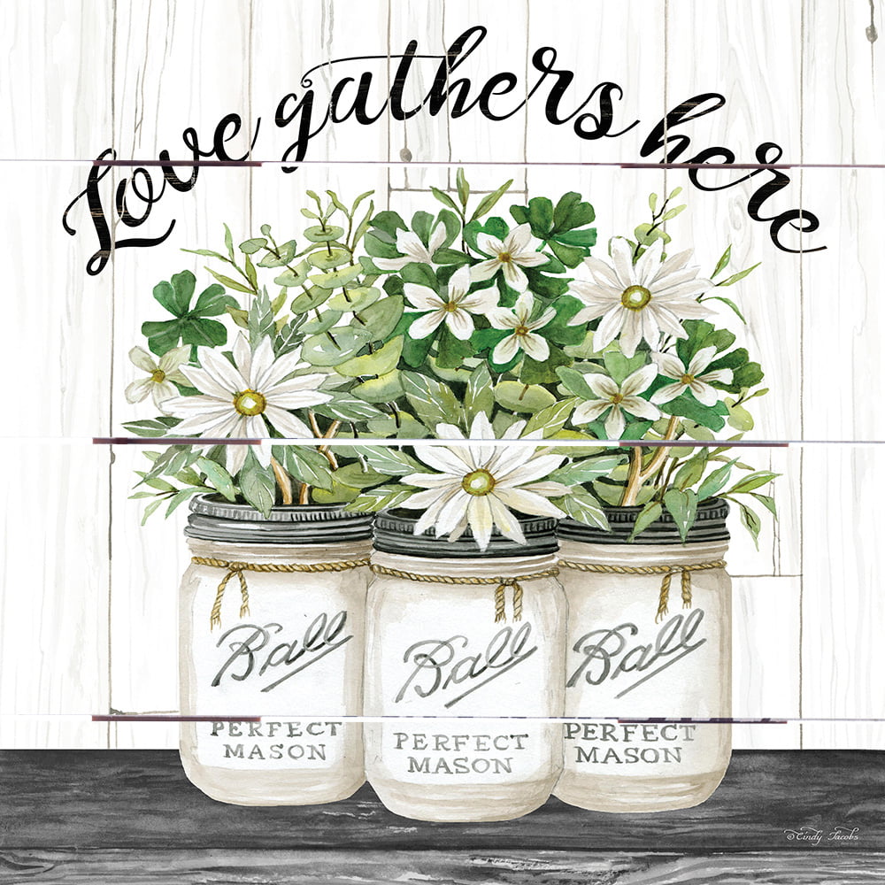 Wood Pallet Art – White Jars – Love Gathers Here