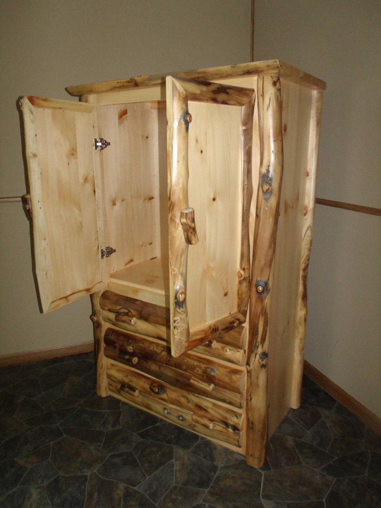 Rustic Aspen Log Armoire 2 Doors and 3 Drawers