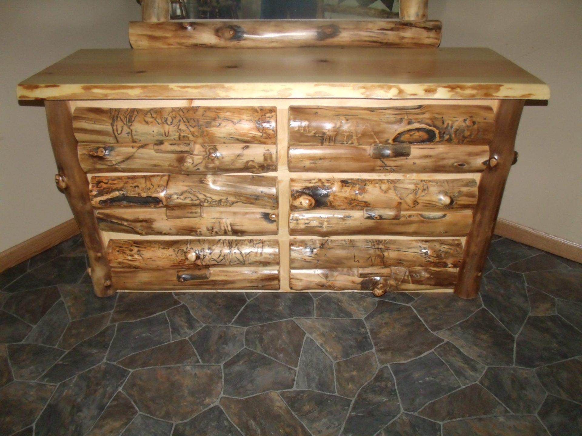 Rustic Aspen Log 6 Drawer Dresser