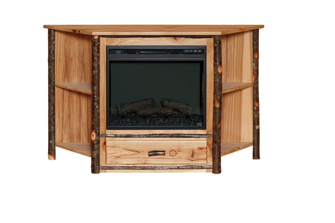 Hickory Log Corner Angled Fireplace TV Stand