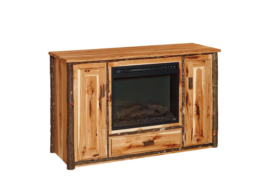 Hickory Log Fireplace TV Stand