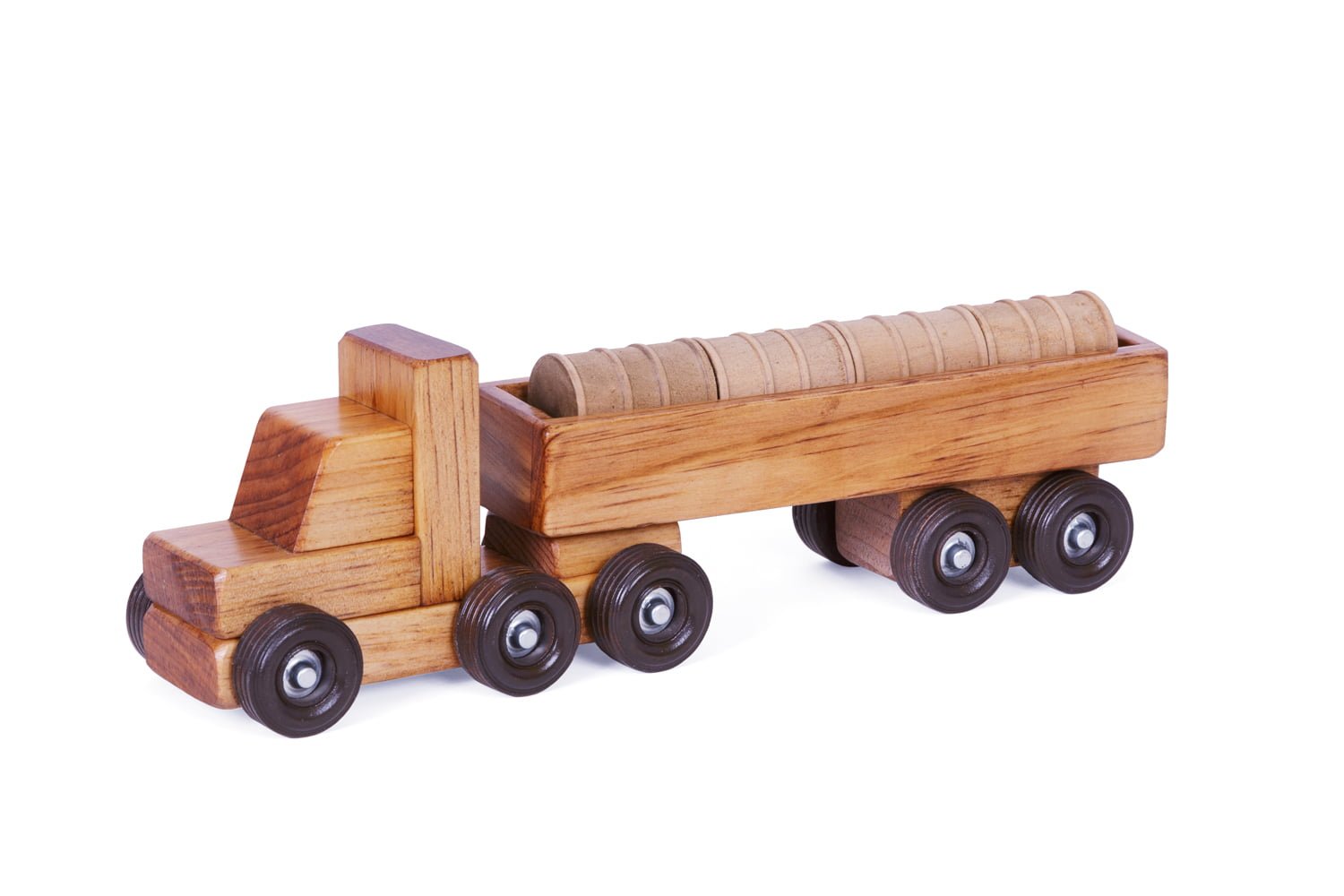 Small Wooden Tractor Trailer Truck with Barrels